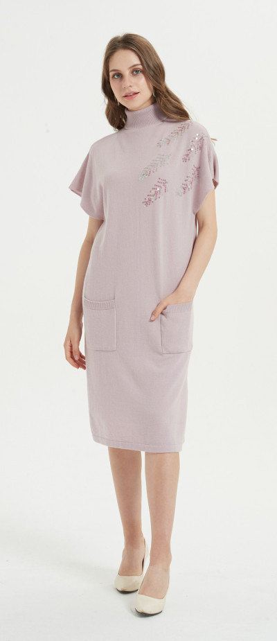 wholesale private label high quality pure cashmere dress with hand embroidery with cheap price