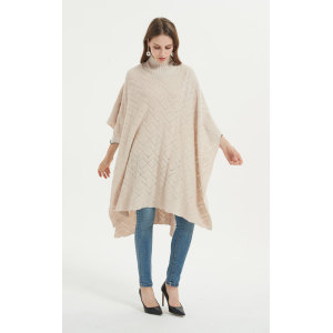 Custom design long style pure cashmere women poncho with knitted patterns wholesale