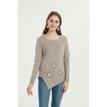chinese leading cashmere wholesaler cashmer sweater with hand embroidery in high quality cashmere yarns and cheap price