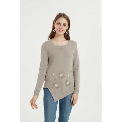 chinese leading cashmere wholesaler cashmer sweater with hand embroidery in high quality cashmere yarns