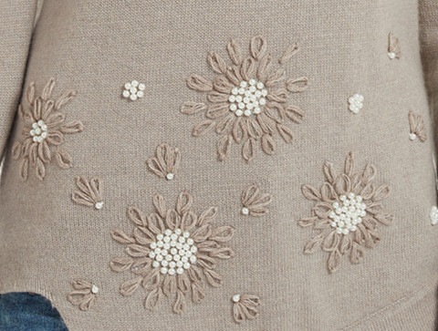 レディース刺繍カシミヤ混セーター