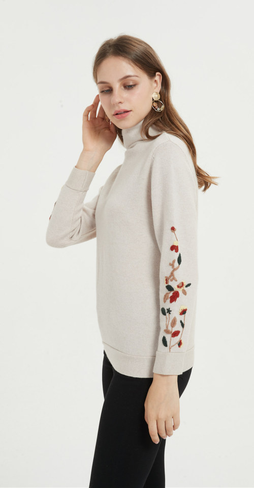 bonito suéter de pura cachemira para mujer con bordado a mano
