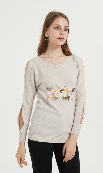 новый дизайн чистый кашемировый свитер женщин с ручной вышивкой на осень