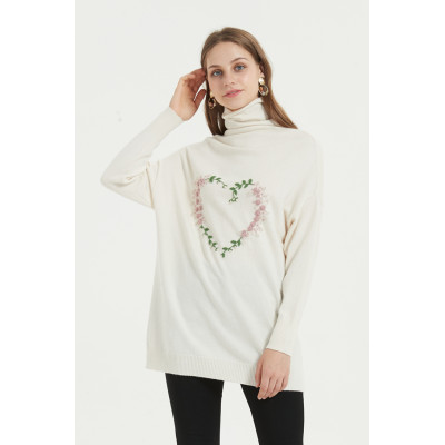 wholesale high quality cashmere sweater with hand embroidery with OEM design