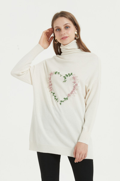 maglione donna nuovo design in puro cashmere con ricamo a mano