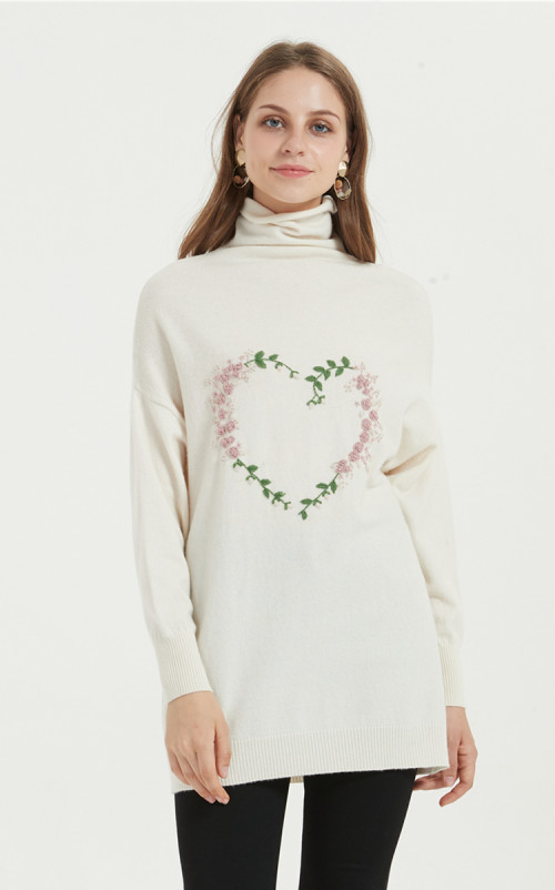 suéter de mujer de cachemira pura de nuevo diseño con bordado a mano