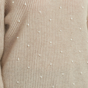 Maglione da donna in puro cashmere con perline a mano con colore naturale