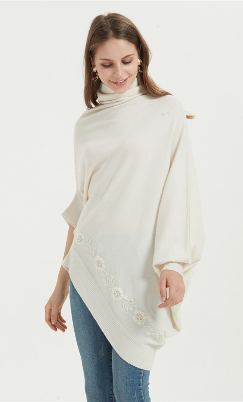 wholesale high quality new design pure cashmere ladies poncho with hand embroidery