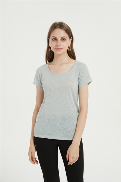 T-shirt da donna casual in misto cotone con scollo a V per l'estate