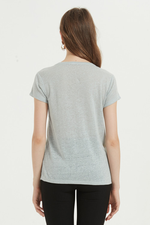 camiseta de mujer con cuello en v casual mezcla de algodón para el verano