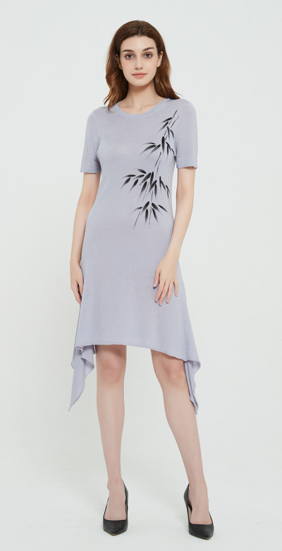 High quality wholesale OEM women latest hand printed silk cashmere dress in reasonable price