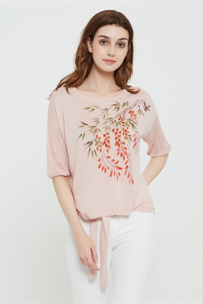 High quality wholesale OEM women latest hand printed silk cashmere sweater in reasonable price