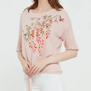 Good quality wholesale women latest hand printed silk cashmere sweater in reasonable price
