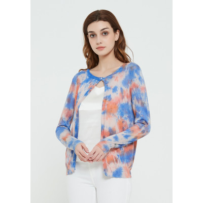 High quality wholesale women latest tie dye printing silk cashmere cardigan in reasonable price
