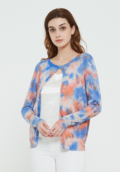 High quality wholesale ladies latest tie dye printing silk cashmere sweater in reasonable price
