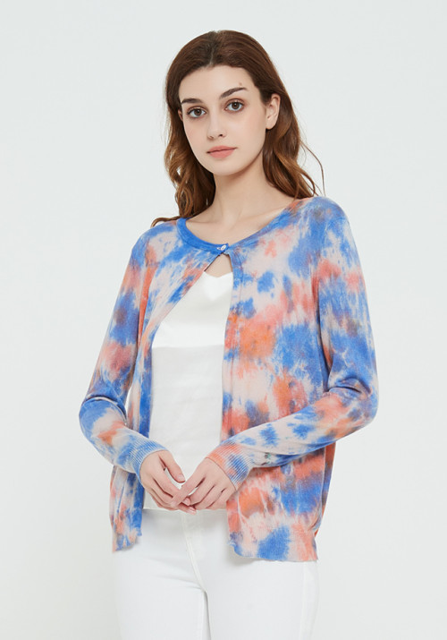 diseño de moda suéter de cachemira pura para mujer con estampado tie dye