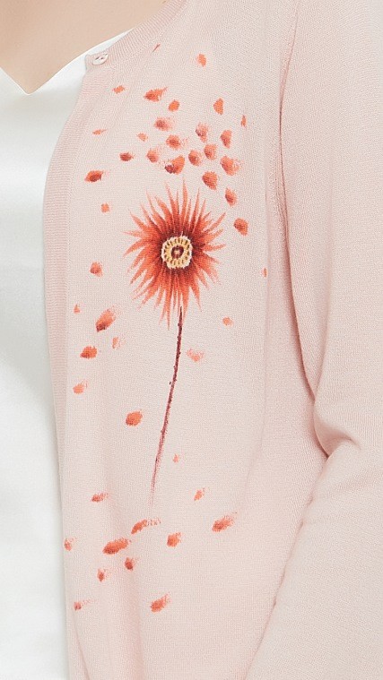 bonito suéter de cachemir puro para mujer en rosa con dibujo a mano