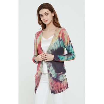 High quality wholesale women latest tie dye printing silk cashmere sweater in reasonable price