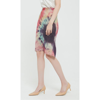 Women tie dye printing silk cashmere knit skirt