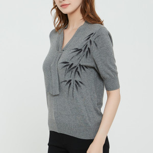 High quality wholesale OEM women latest hand printed silk cashmere sweater in cheap price