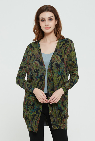 High quality wholesale women latest Active printing silk cashmere cardigan