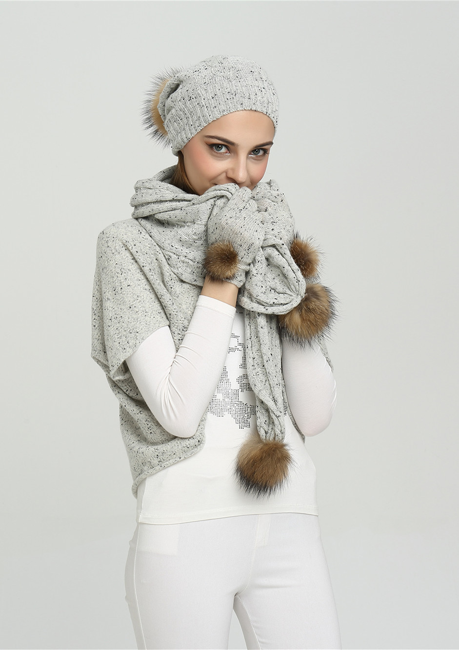ladies fancy yarn cashmere knitting hat and scarf set