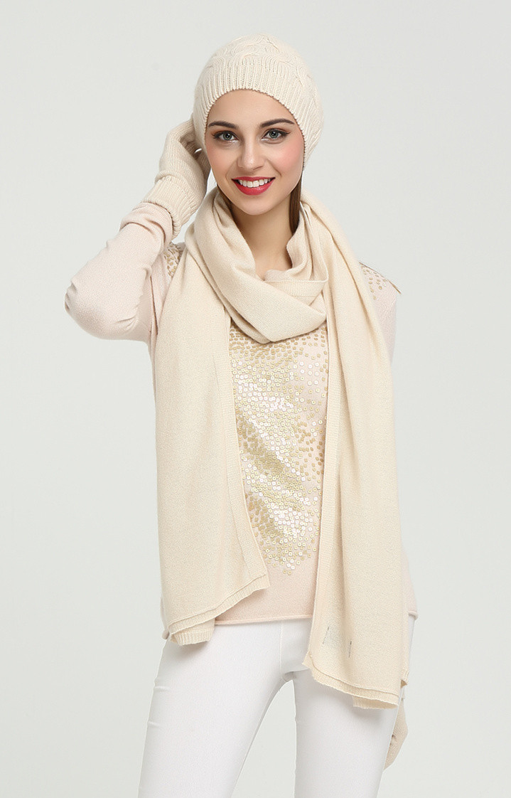 women's solid colour pure cashmere hat and scarf set