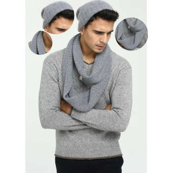 Wholesale  China factory men's solid colour pure cashmere hat and scarf set with high quality
