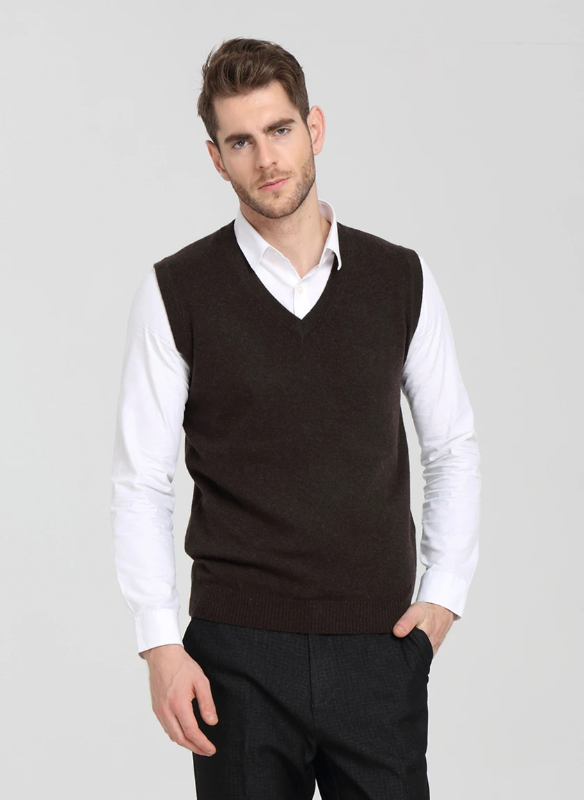 Men V-neck fall winter pure cashmere vest