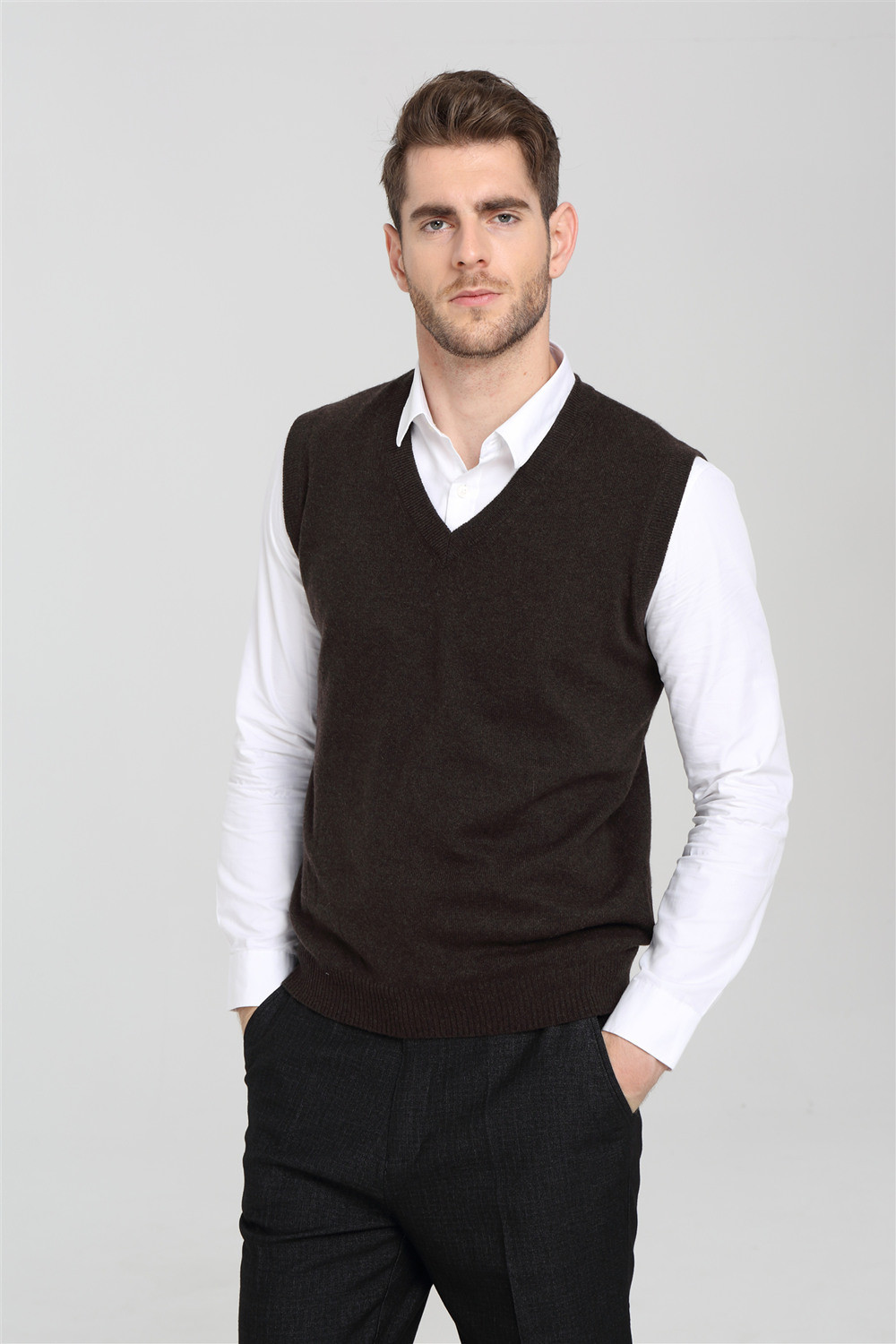 Men V-neck fall winter pure cashmere vest