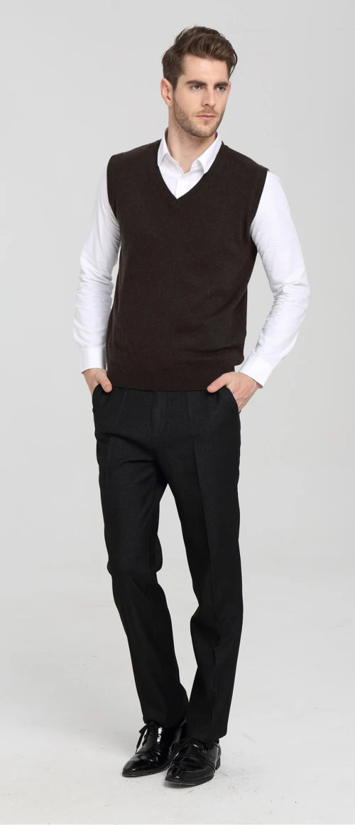 Wholesale men's long Sleeve V-neck cashmere vest for Fall Winter EM16W002s OEM China supplier