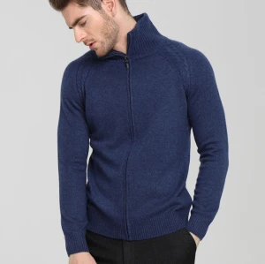 Wholesale high quality men blue zipper with half high collar cashmere cardigan China vendor