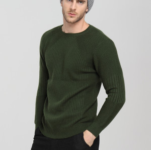 suéter de cachemira de punto con cuello redondo y manga larga para hombre