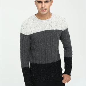 Wholesale men's long sleeve crew neck constrast colour cashmere sweater China manufacturer
