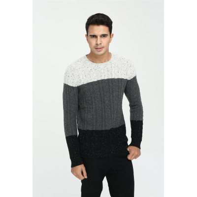 Wholesale men's long sleeve crew neck constrast colour cashmere sweater China manufacturer