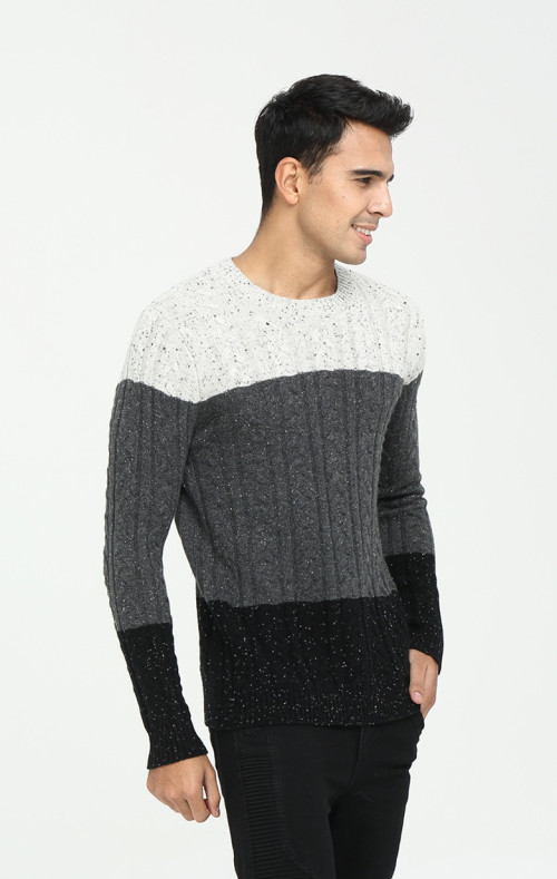 Wholesale men's long sleeve crew neck constrast colour cashmere sweater China manufacturer