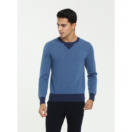 suéter de cachemir de color de contraste con cuello redondo para hombre