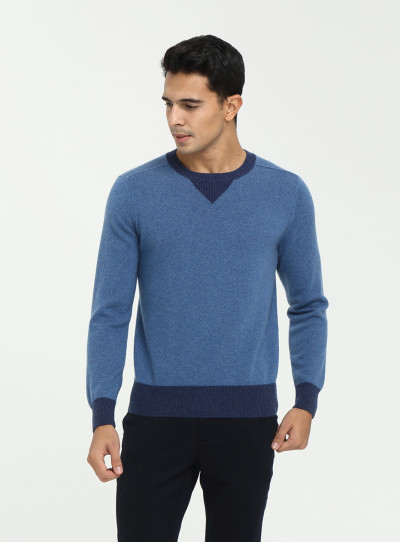 suéter de cachemir de color de contraste con cuello redondo para hombre