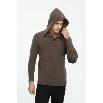 men cashmere hoodie with crew neck