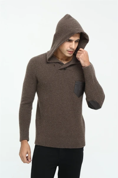 OEM factory high end men's long sleeve crew neck cashmere hoodie for Fall Winter China manufacturer