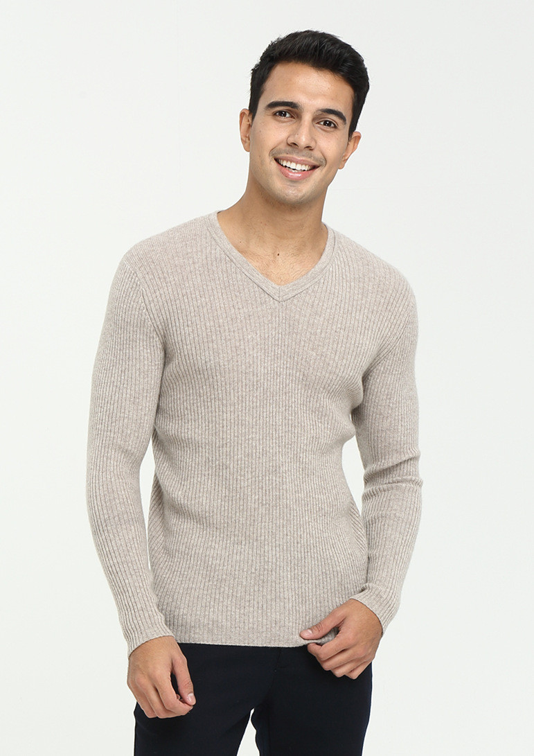 Men V-neck Fall Winter Pure Cashmere Sweater