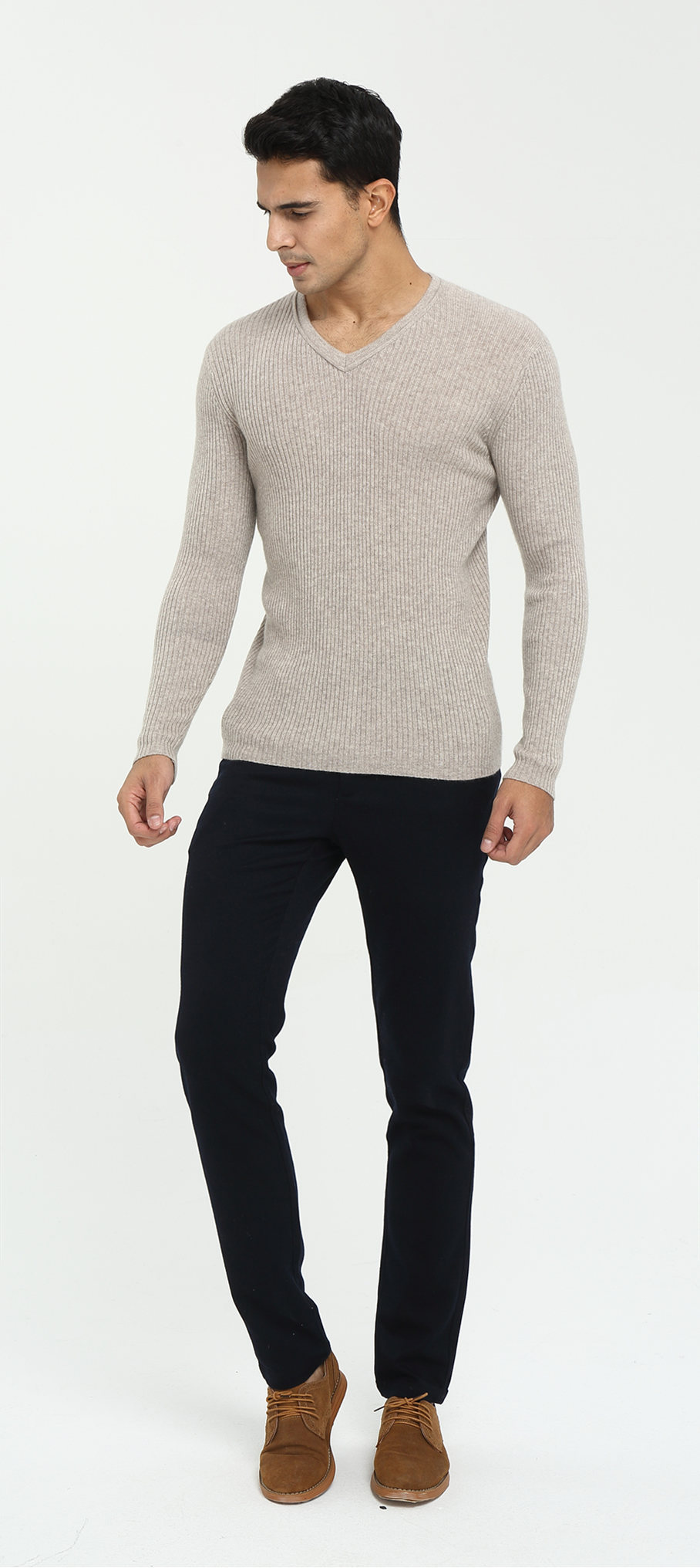 Мужской V-образный вырез осень-зима чистый кашемировый свитер