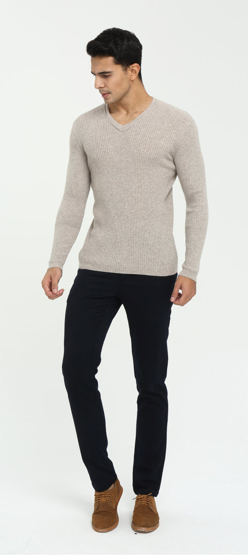 Мужской кашемировый свитер с длинным рукавом с v-образным вырезом на осень зима