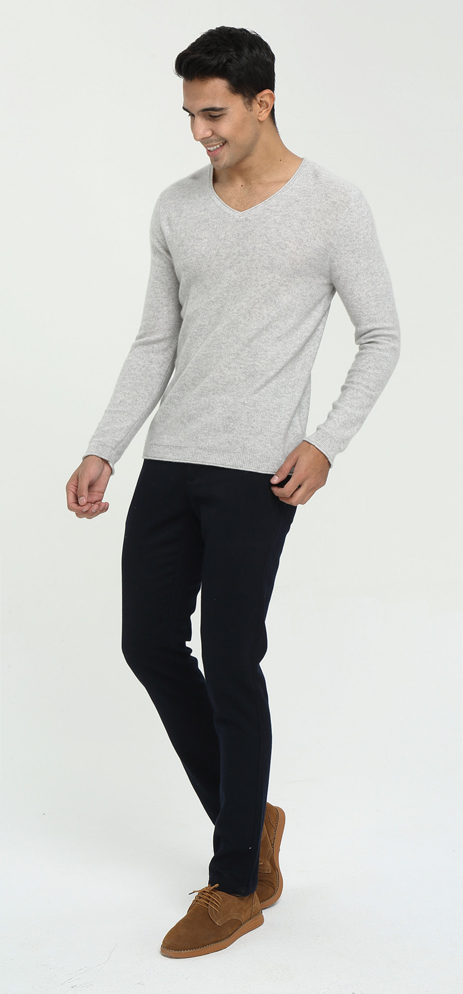 мужской кашемировый свитер с длинным рукавом с v-образным вырезом