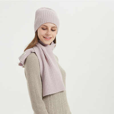 Wholesale women's wool cashmere rib with stones hat and scarf suit China factory