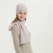 Wholesale women's wool cashmere rib with stones hat and scarf suit China supplier