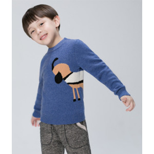 мальчик кашемировый конь с узором синий свитер с круглой шеей