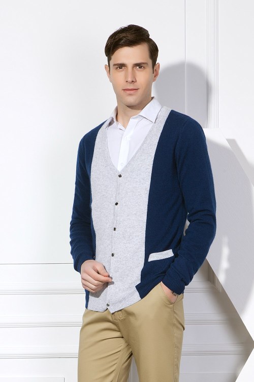 Custom design new fashion 100% pure cashmere men cardigan with multi colors China vendor
