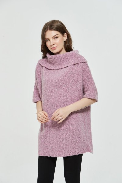 pure cashmere lapel sweater with fancy yarn