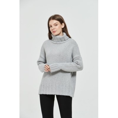 OEM factory fashionable ladies turtleneck fancy yarn mohair pullover knitwear from Chinese supplier